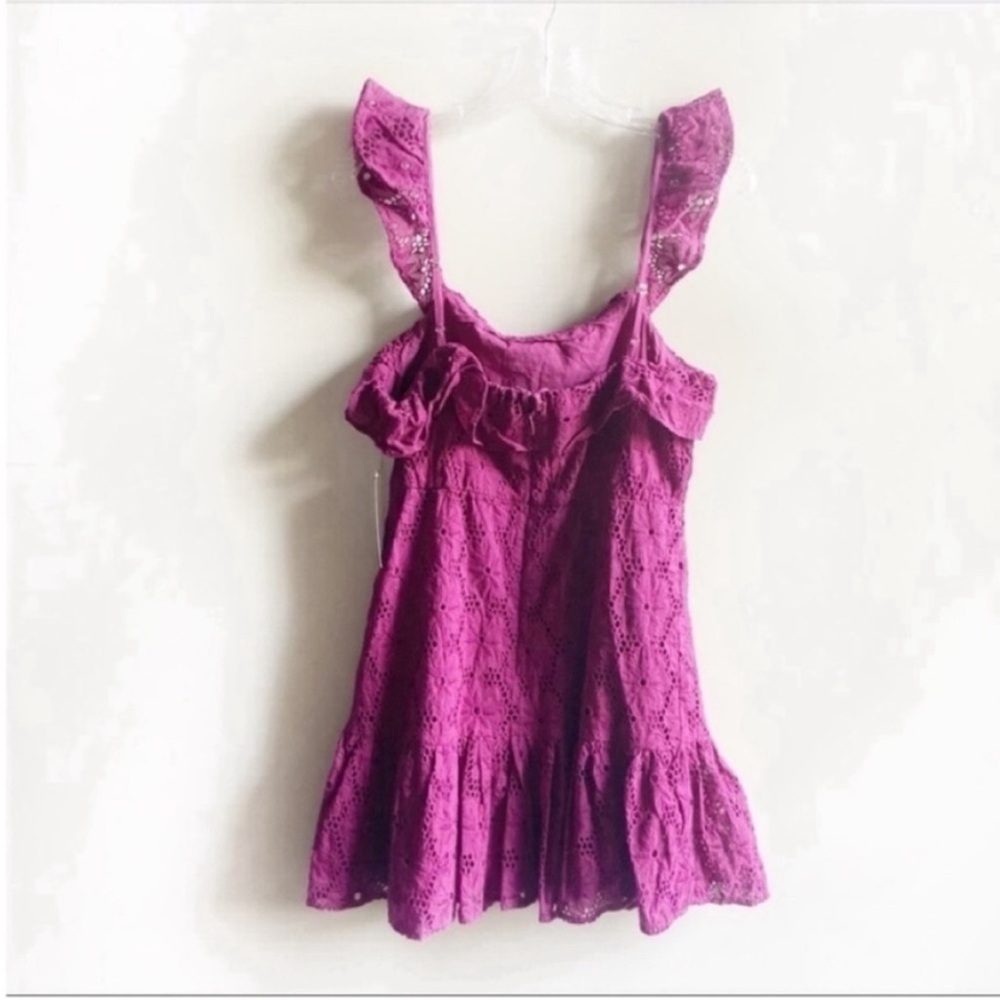 Lulu's Biscay magenta ruffled eyelet lace dress - Picture 9 of 9